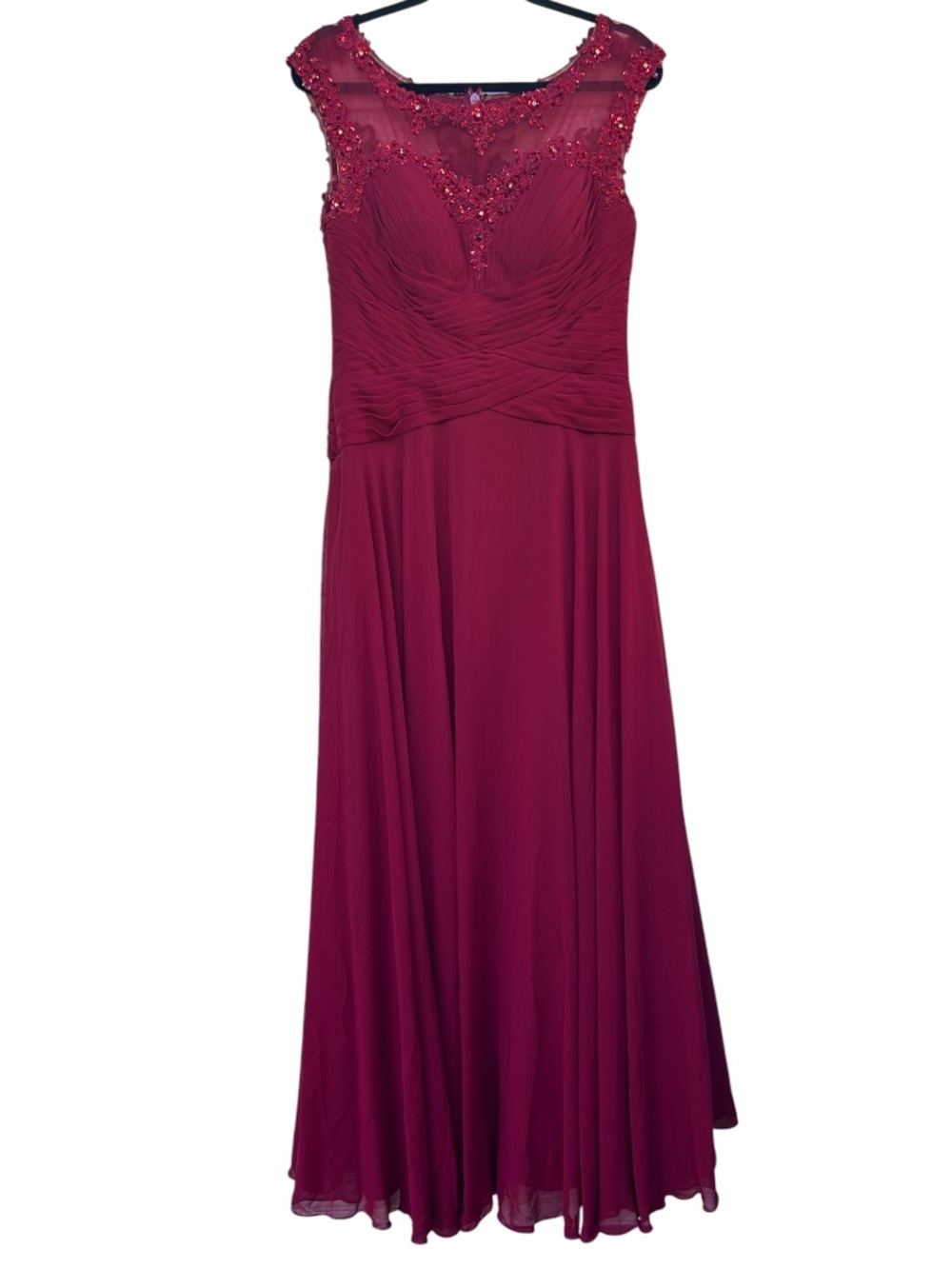 Azazie Beaded Wine Maxi chiffon Dress C M 8